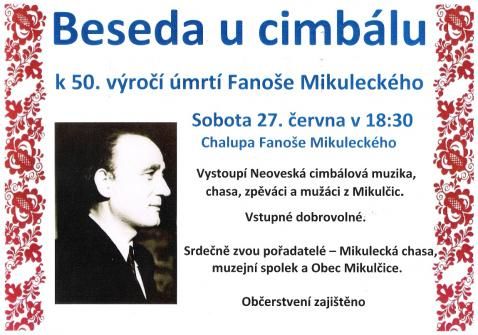 Beseda u cimbálu k 50. výročí úmrtí Fanoše Mikuleckého
