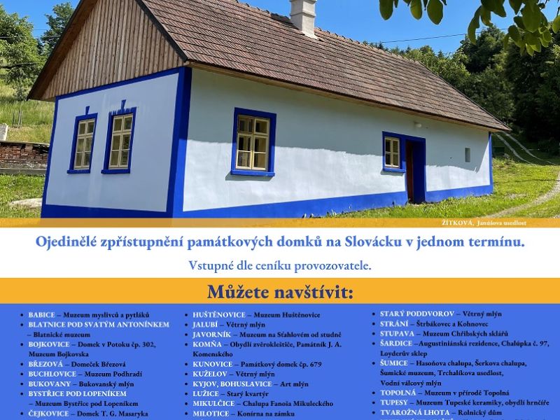 Víkend památkových domků, objektů lidového stavitelství a malých muzeí