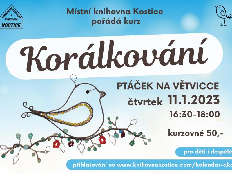 Korálkování - ptáček na větvičce