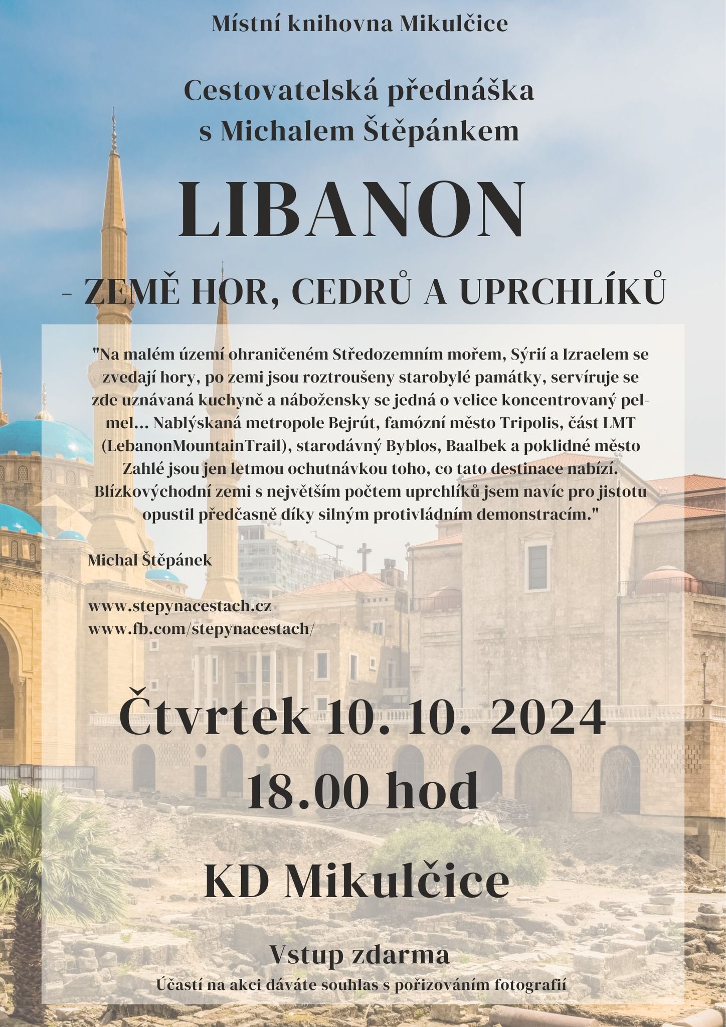 LIBANON-beseda s cestovatelem Michalem Štěpánkem